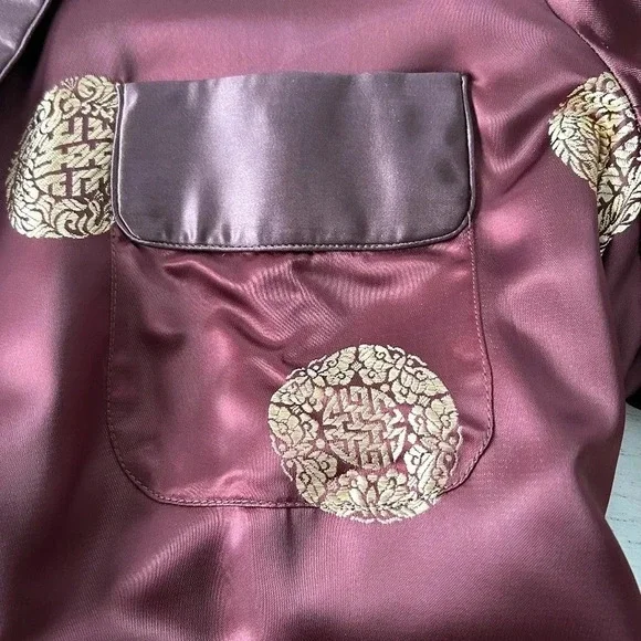 Vintage Men's Oriental Brown Satin Chinese Smoking Jacket